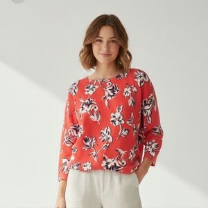 Lands' End Seater Crewneck Red Floral Summer Casual Preppy M